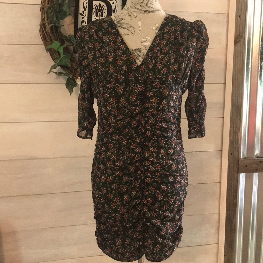𝅺🆕 Purple Snow Green Flower Gathered Dress M Jr